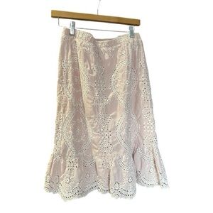 ADIVA Pink‎ Eyelet Lace Ruffled Midi Skirt Cotton M